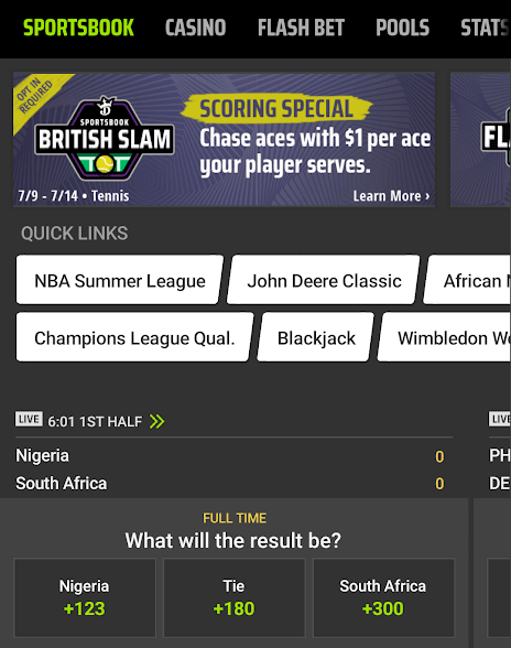 DraftKings Mobile Front Page